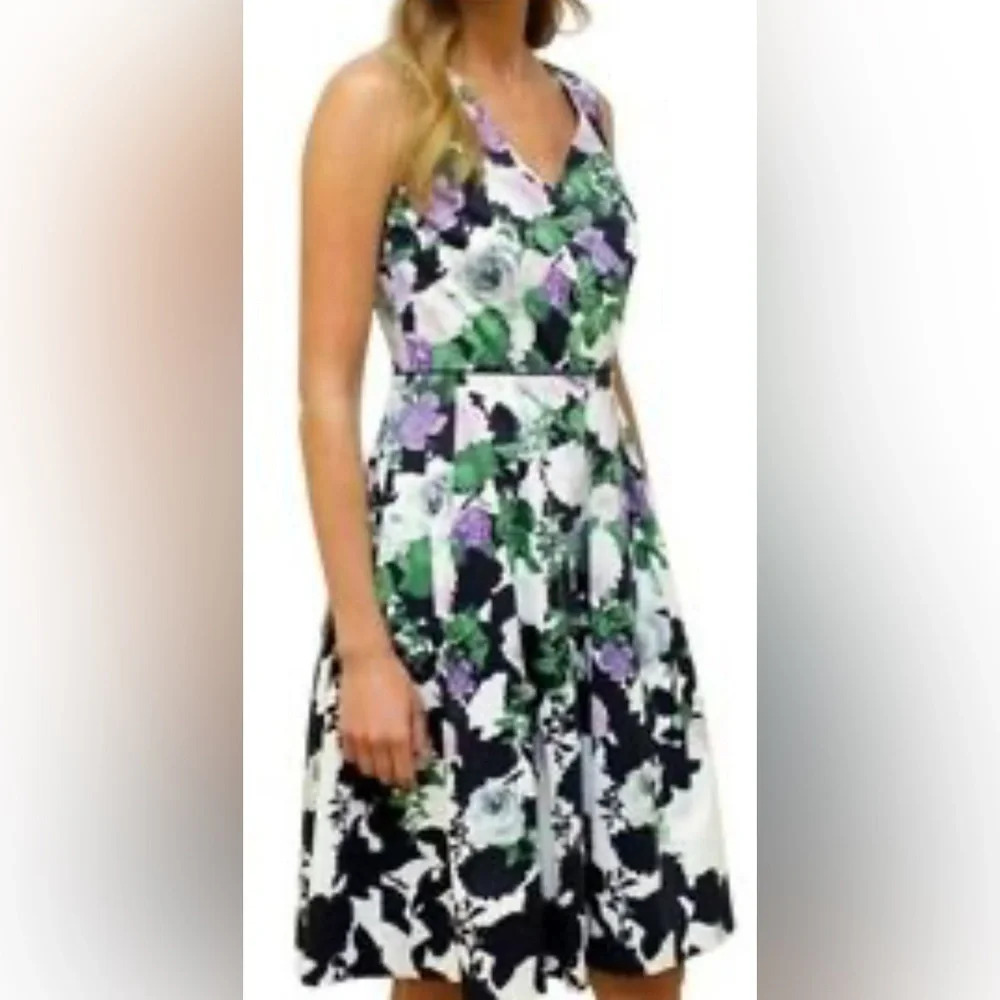 Talbots x Oprah Floral Hydrangea Flare Dress Purple Green office garden prom 8